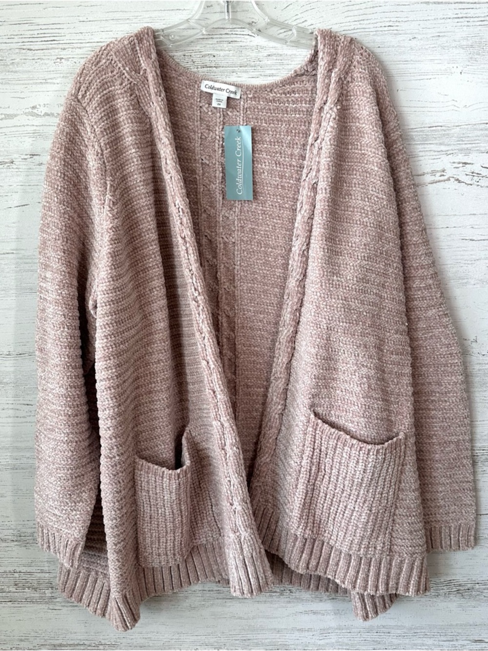 NWT COLDWATER CREEK Chenille Cozy Cable Knit Open Cardigan Blush Pink 2X